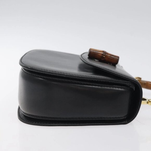 GUCCI Bamboo Hand Bag Leather Black Gold 000 46 0188 Auth 122152 - Picture 4 of 16